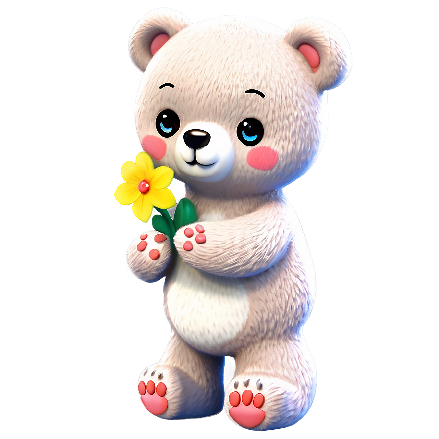 Kawaii Bear Holding Flower Png 06292024 Image