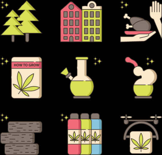 Cannabis Related Icons Set PNG Image