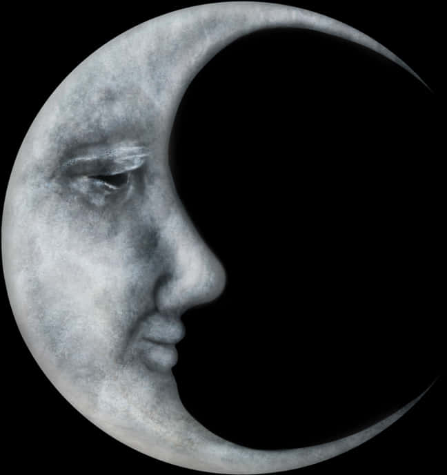 Crescent Moon Face Art PNG Image