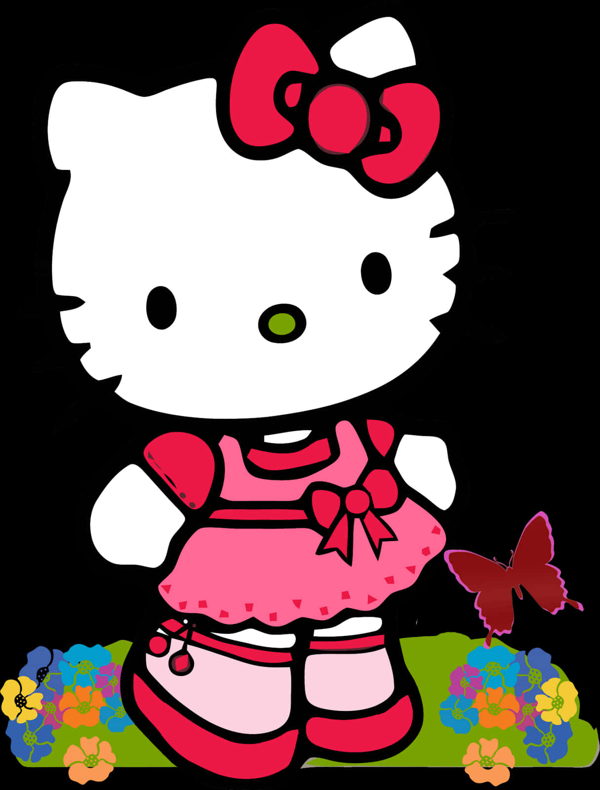 Hello Kitty Pink Dress Butterfly PNG Image