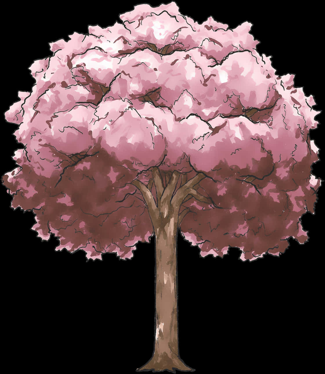 Illustrated Cherry Blossom Tree PNG Image