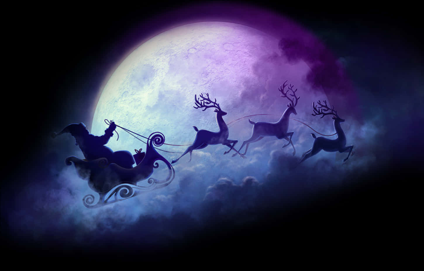 Moonlit Sleigh Ride Silhouette PNG Image