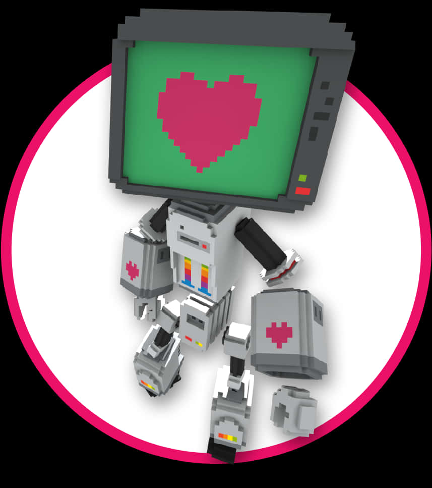 Pixel Heart Monitor Robot PNG Image